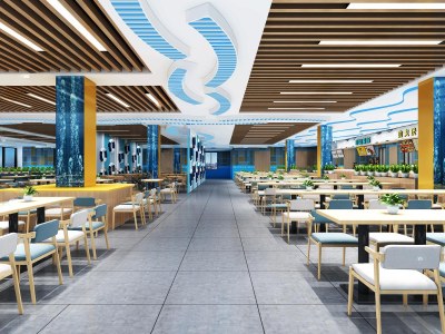 现代海洋风食堂3D模型下载